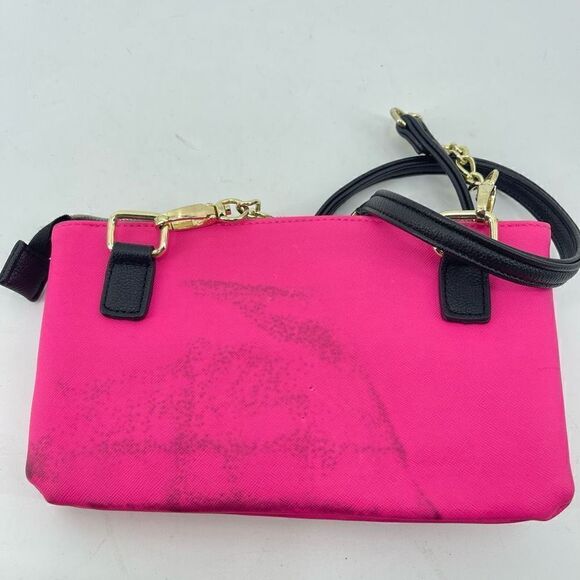 Betsey Johnson New York NY Womens Crossbody Bag Striped Hot Pink Zippered - Picture 2 of 15